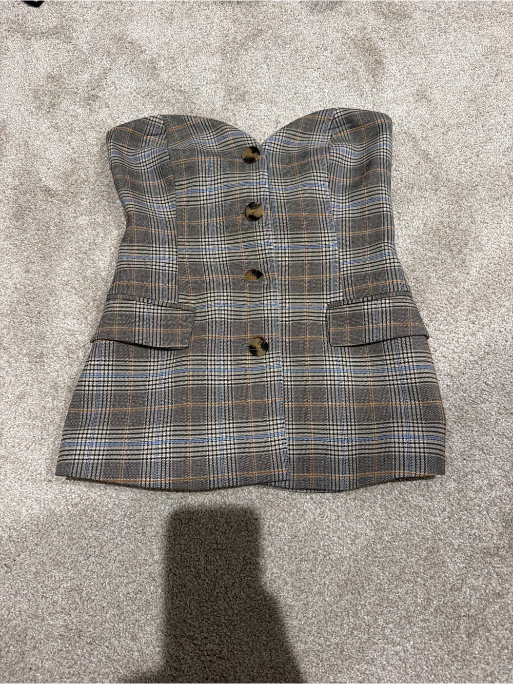 Zara Strapless Plaid Button-Front Top